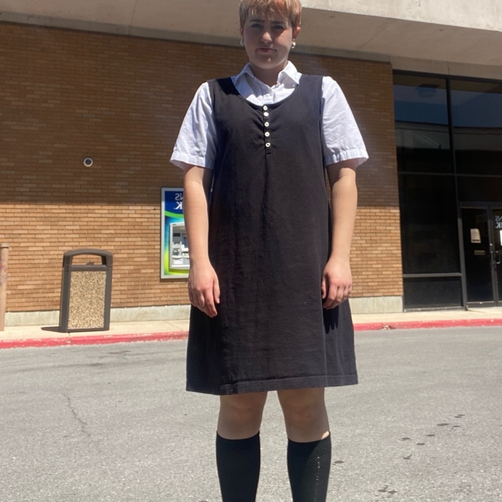 Wednesday-esque quarter-button-up dress